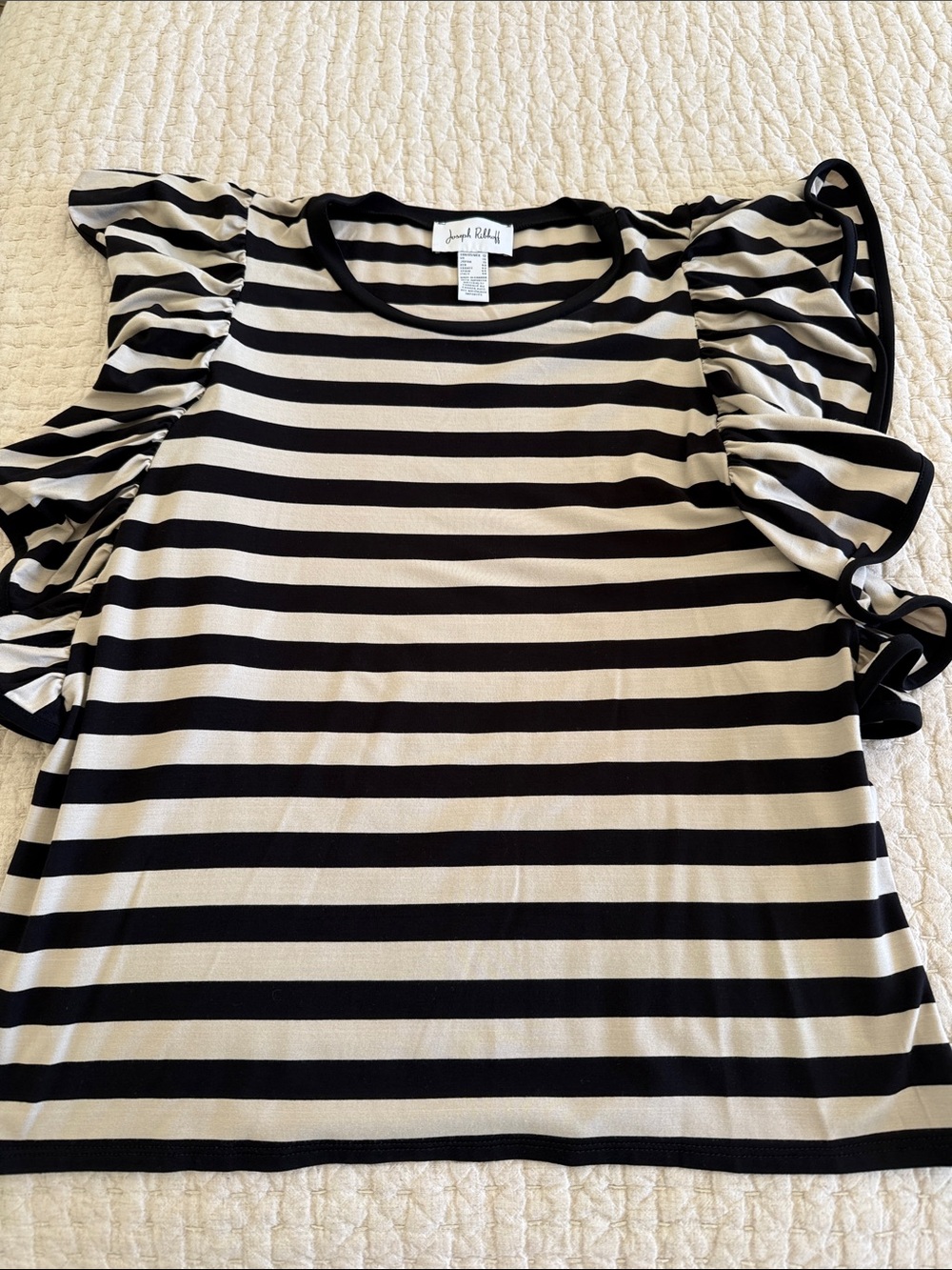 Joseph Ribkoff Black and White Striped Ruffle Sleeve Top